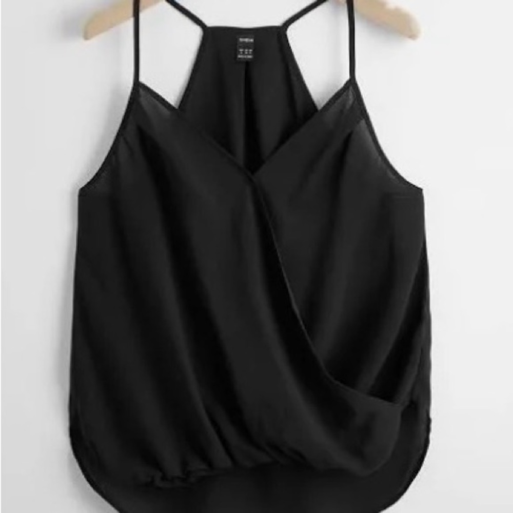Lily White Black Spaghetti Strap Crossover Top
